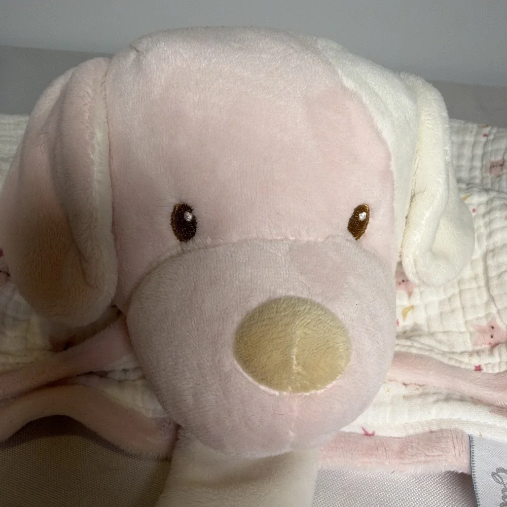 Douglas Moon & Stars Puppy Dog Baby Security Lovey Blanket Soft Plush Trim Pink